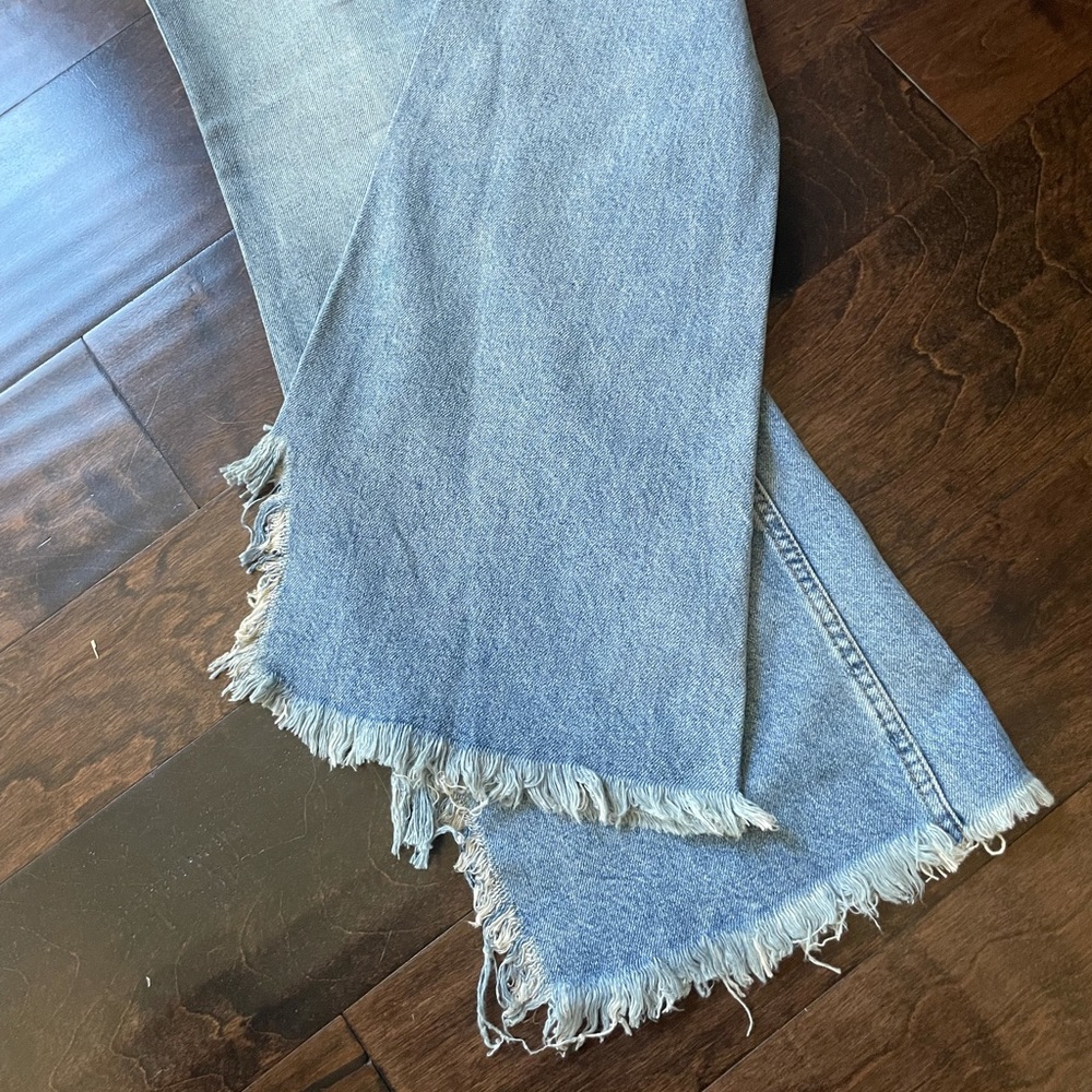 Free People Wide Leg Fringe Hem Jeans - Picture 2 of 8